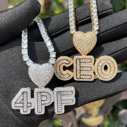 Smooth with Heart Bail Iced Out Personalized Custom Name Necklace Pendant - Luxury Custom Jewelry