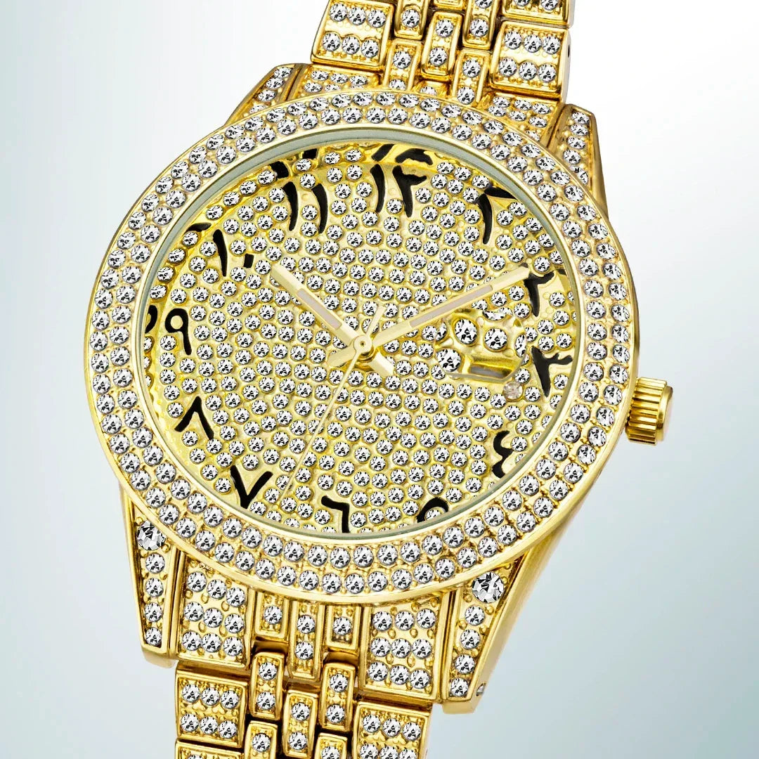 Luxury 18K Gold Men's Iced Out Watch | Full Stainless Steel Wristwatch | Luminous Waterproof Calendar Clock | Caratix - CaratixJewelry