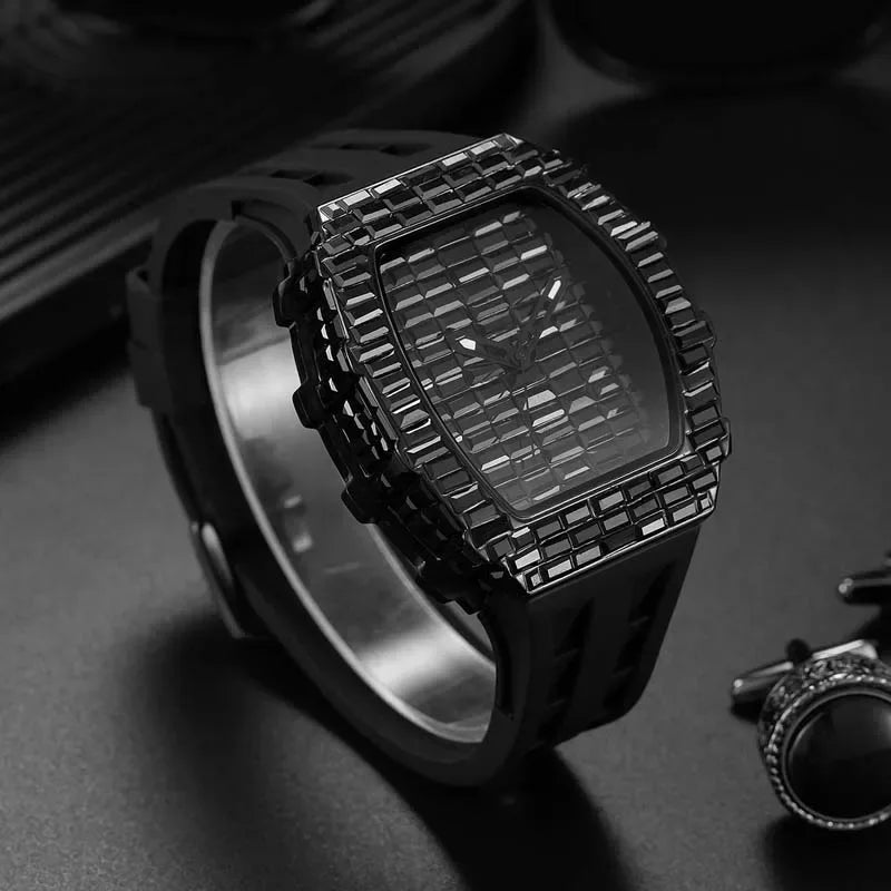 Luxury Black Zircon Tonneau Watch for Men | Unique Rectangular Mille Style Wristwatch | Iced Out Waterproof Clock | 2026 Fashion Dropshipping | Caratix - CaratixJewelry