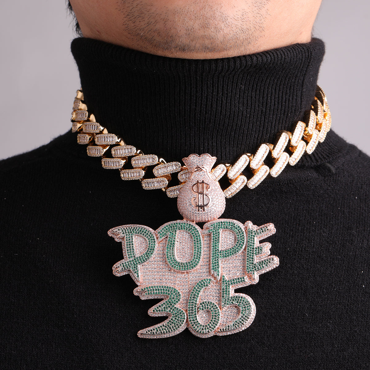 Money Bag Bail Two Tone Solid Iced Out Personalized Custom Name Necklace Pendant - Luxury Custom Jewelry