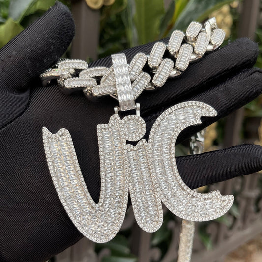 Baguette Impression Iced Out Personalized Custom Name Necklace Pendant - Luxury Custom Jewelry