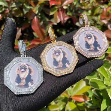 Baguette Octagon Custom Photo Pendant Necklace – Iced Out Hip Hop Jewelry with Stones - CaratixJewelry