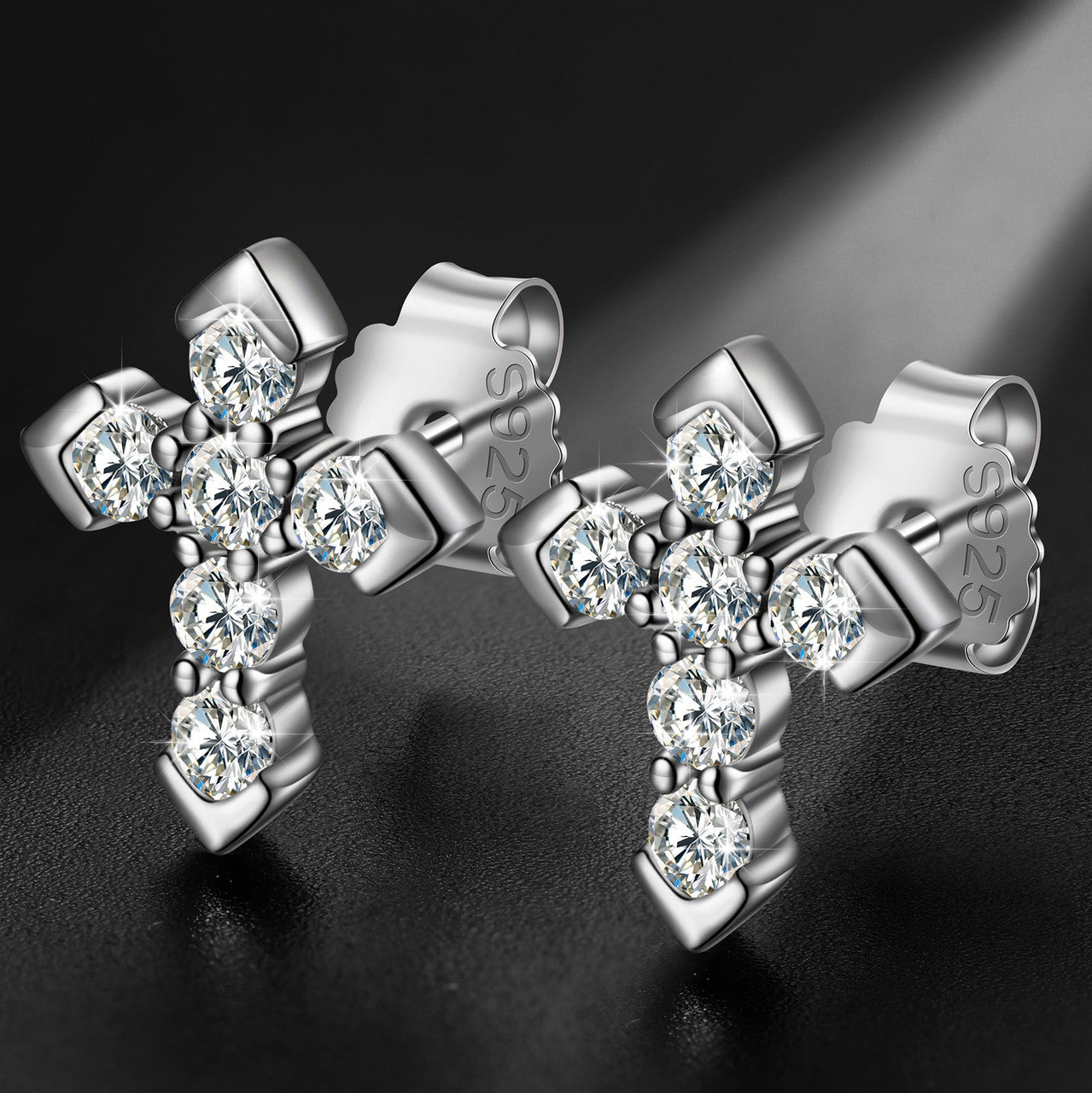 Genuine VVS Lab Diamond Solid Sterling Silver Arrow Cross Flooded Ice Hip Hop Earrings – Iced Out Jewelry