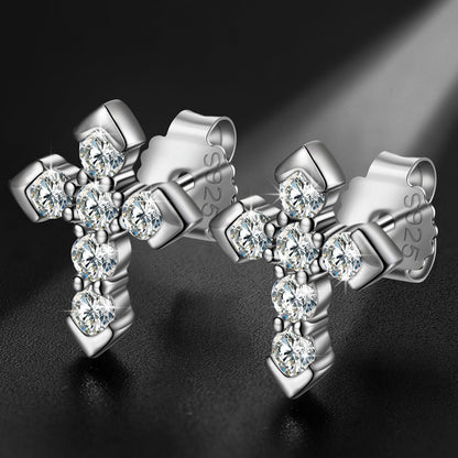 Genuine VVS Lab Diamond Solid Sterling Silver Arrow Cross Flooded Ice Hip Hop Earrings – Iced Out Jewelry