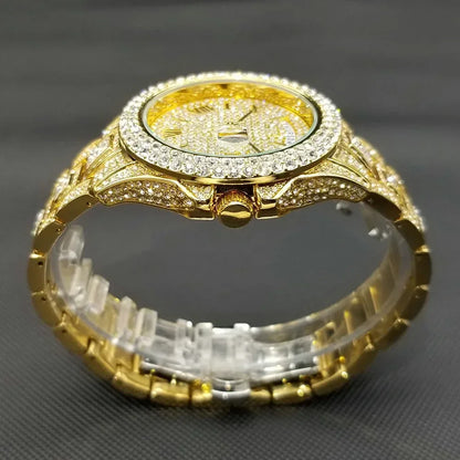 Luxury Day Date Iced Out Watch for Men | Hip Hop Rap Singer Wristwatch | West Coast Street Style Bling Jewelry Clock | Quartz Watch | Caratix - CaratixJewelry