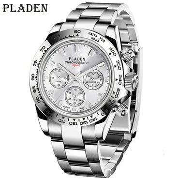 Luxury Three-Eye Men's Watch | Blue Dial Full Stainless Steel Iced Out Watch | Multifunctional Waterproof Quartz Clock | Caratix - CaratixJewelry