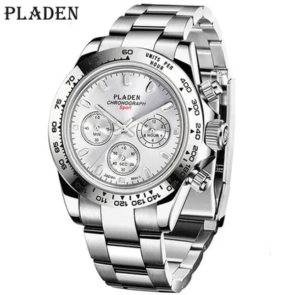 Luxury Three-Eye Men's Watch | Blue Dial Full Stainless Steel Iced Out Watch | Multifunctional Waterproof Quartz Clock | Caratix - CaratixJewelry