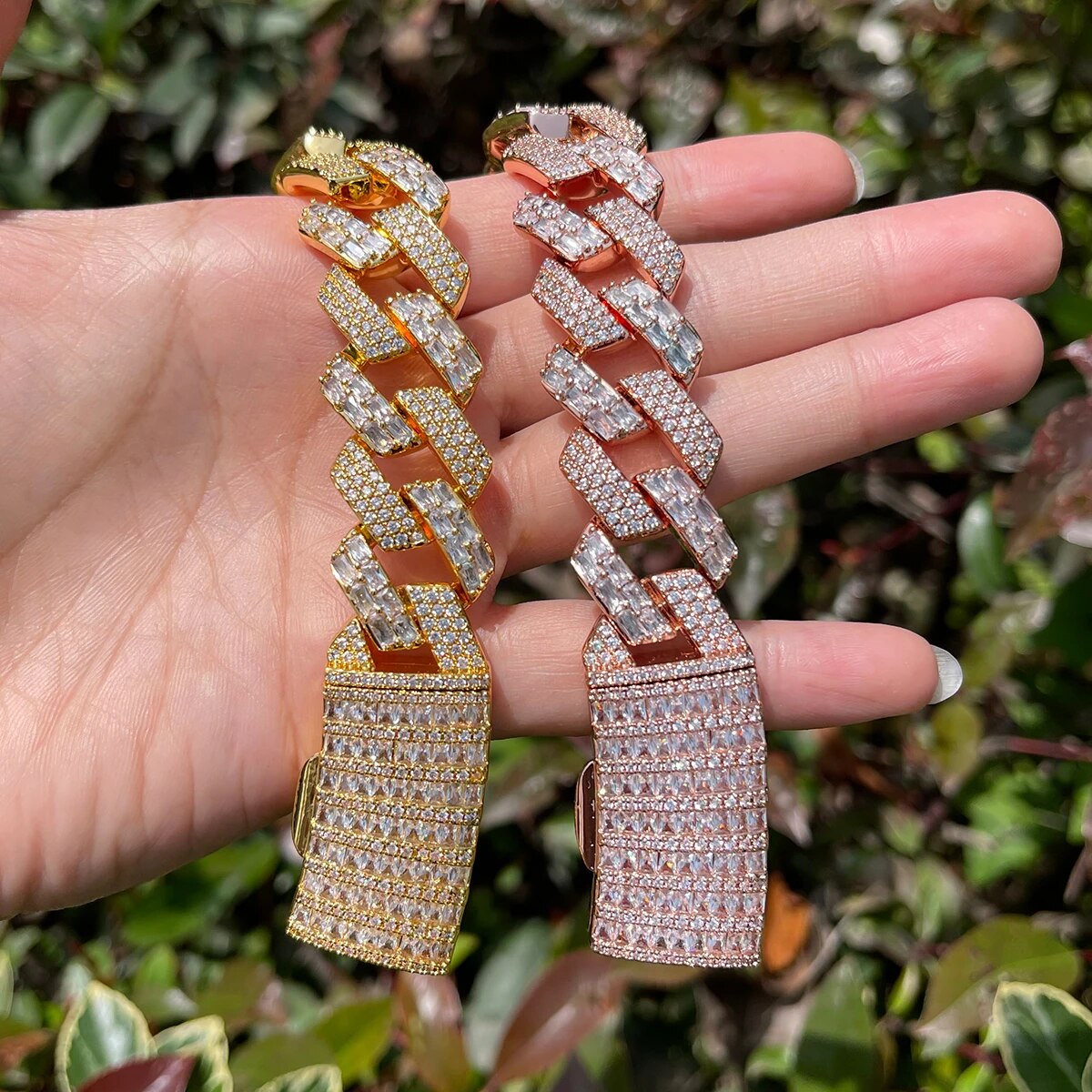 13MM Duo Stones Baguette Clasp Iced Out Diamond Bracelet – Luxury Hip Hop Jewelry for Men & Women