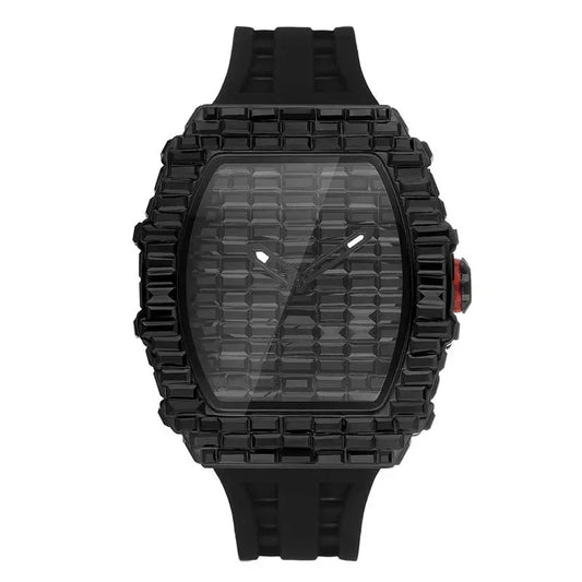 Luxury Black Zircon Tonneau Watch for Men | Unique Rectangular Mille Style Wristwatch | Iced Out Waterproof Clock | 2026 Fashion Dropshipping | Caratix - CaratixJewelry