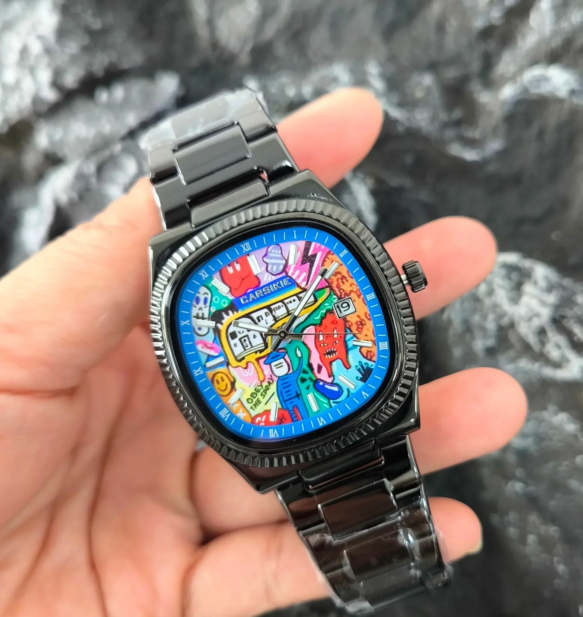 2026 New Square Men's Watch | Abstract Art Dial Luxury Iced Out Watch | Trendy Retro Niche Design | Silver Black Gold Street Style | Caratix - CaratixJewelry