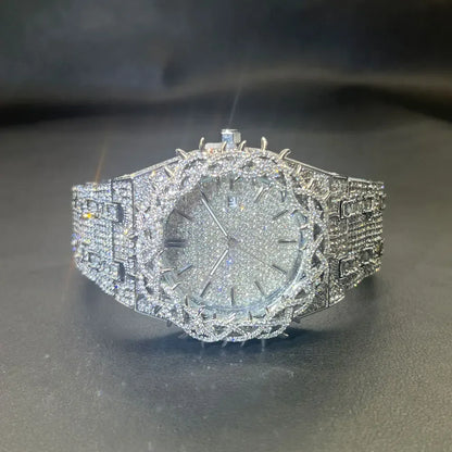 Cool Black Iced Out Watch for Men | Luxury Thorn Crown Quartz Watch | Hip Hop Wristwatch | Man Dropshipping | Caratix - CaratixJewelry