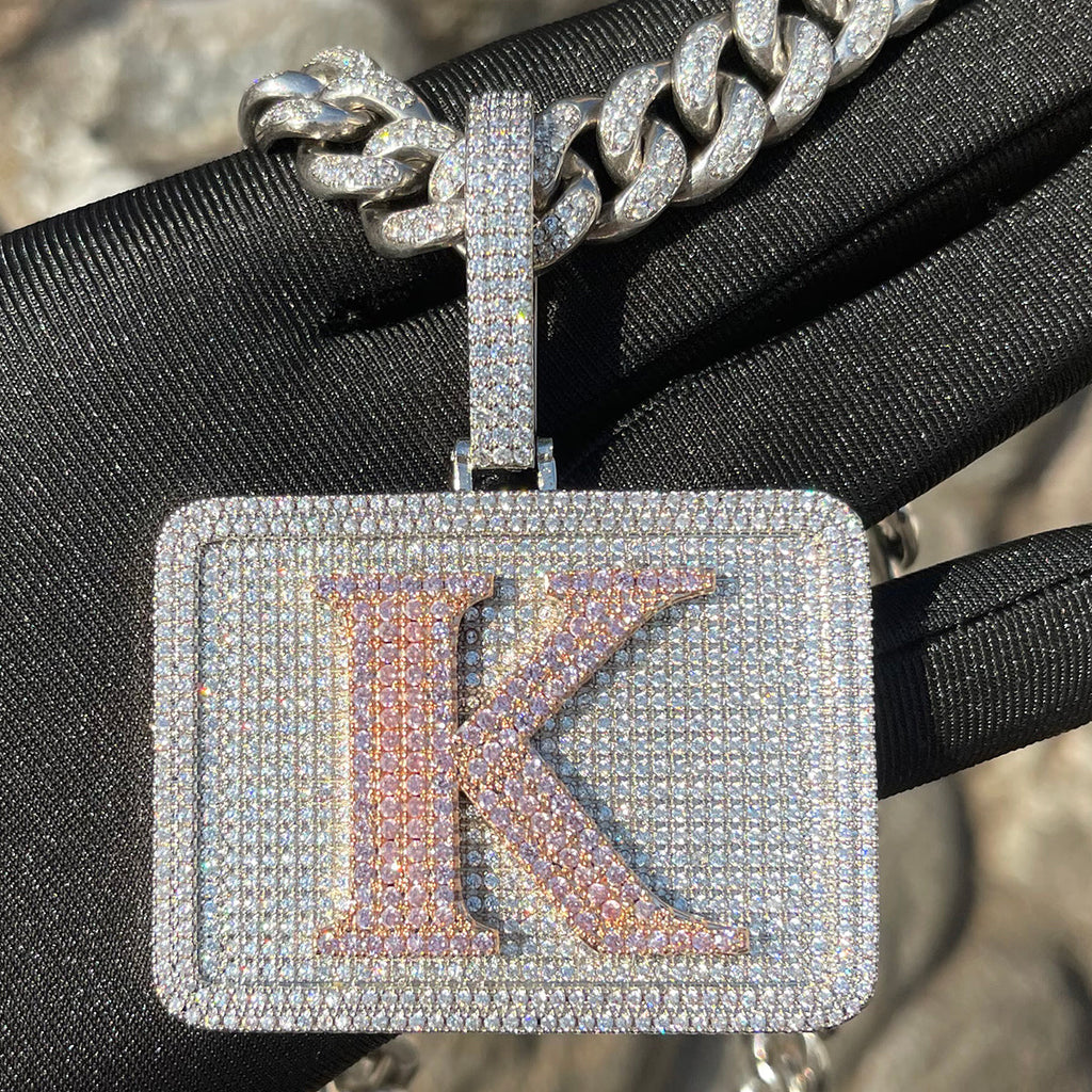 Your Initial or Name on Rectangle Diamond Iced Out Personalized Custom Necklace Pendant