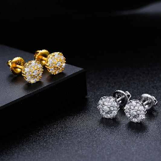 925 Sterling Silver VVS Diamond Screw Back Hip Hop Earrings