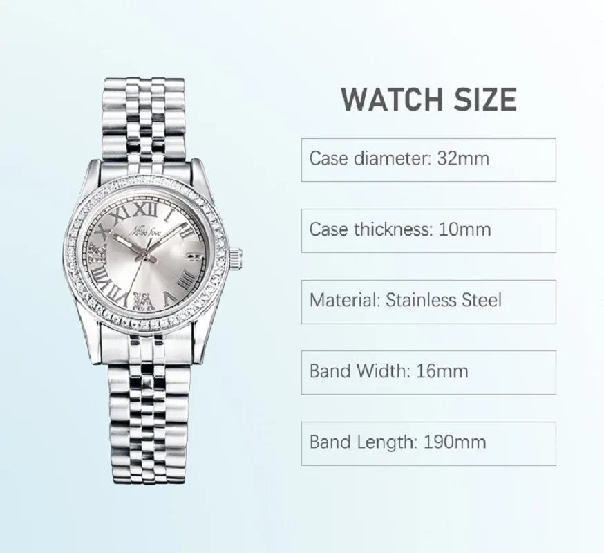 Luxury Women's Stainless Steel Watch | Japan Movement Ladies Quartz Wristwatch | Waterproof Calendar Iced Out Watch | Reloj Mujer | Caratix - CaratixJewelry