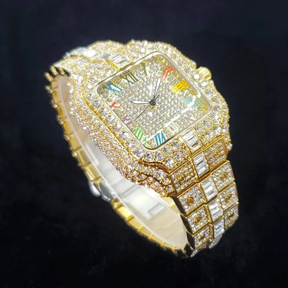 Luxury Rose Gold Square Watch for Men | 2026 New Hip Hop Iced Out Watch | Bling Rap Fashion Relogio Masculino for Party | Caratix - CaratixJewelry