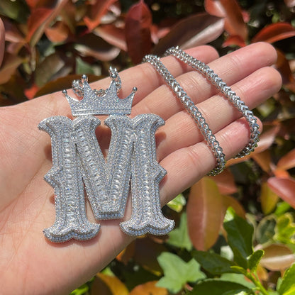 Special Crown Edition Iced Out Initial Custom Name Necklace Pendant - Luxury Custom Jewelry