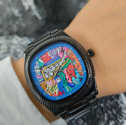 2026 New Square Men's Watch | Abstract Art Dial Luxury Iced Out Watch | Trendy Retro Niche Design | Silver Black Gold Street Style | Caratix - CaratixJewelry