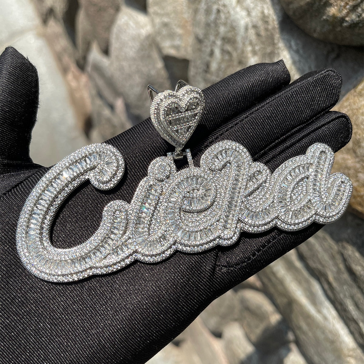 Special Heart Baguette Iced Out Personalized Custom Name Necklace Pendant - Luxury Custom Jewelry