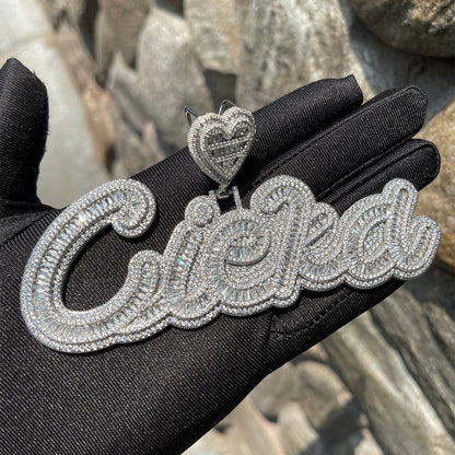Special Heart Baguette Iced Out Personalized Custom Name Necklace Pendant - Luxury Custom Jewelry
