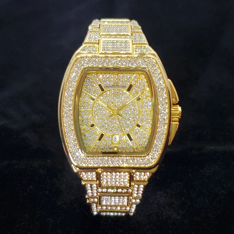 Luxury Silver Tonneau Watch for Men | Bling Bling Hip Hop Iced Out Watch | 2026 Fashion Quartz Wristwatch | Relogio Masculino Hot Sale | Caratix - CaratixJewelry