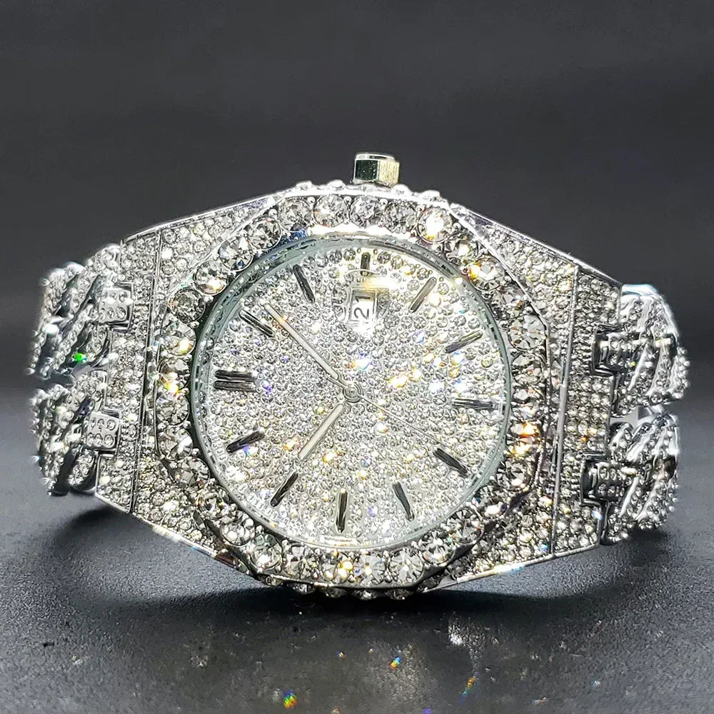 Luxury Iced Out Watch for Men | Cuban Link Bracelet Design Watch | Fashionable Quartz Wristwatch | Uhren für Herren | Caratix - CaratixJewelry