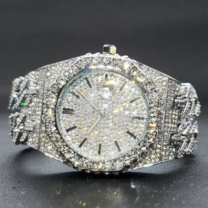 Luxury Iced Out Watch for Men | Cuban Link Bracelet Design Watch | Fashionable Quartz Wristwatch | Uhren für Herren | Caratix - CaratixJewelry