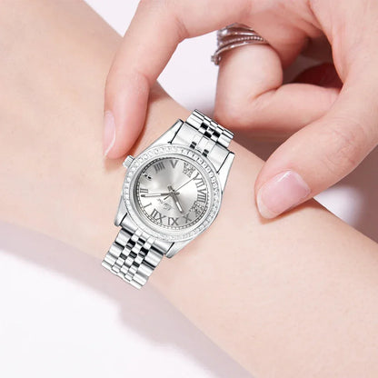 Luxury Women's Stainless Steel Watch | Japan Movement Ladies Quartz Wristwatch | Waterproof Calendar Iced Out Watch | Reloj Mujer | Caratix - CaratixJewelry