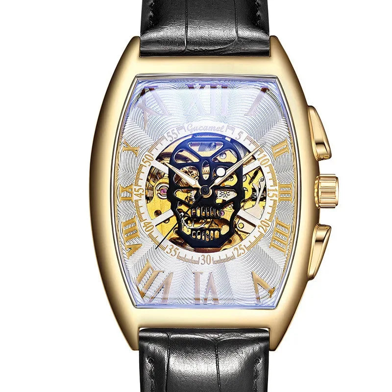 Luxury Tonneau Skull Automatic Watch for Men | Hollow Tourbillon Mechanical Wristwatch | Leather Strap Iced Out Watch | 2026 Male Gift Drop Shipping | Caratix - CaratixJewelry