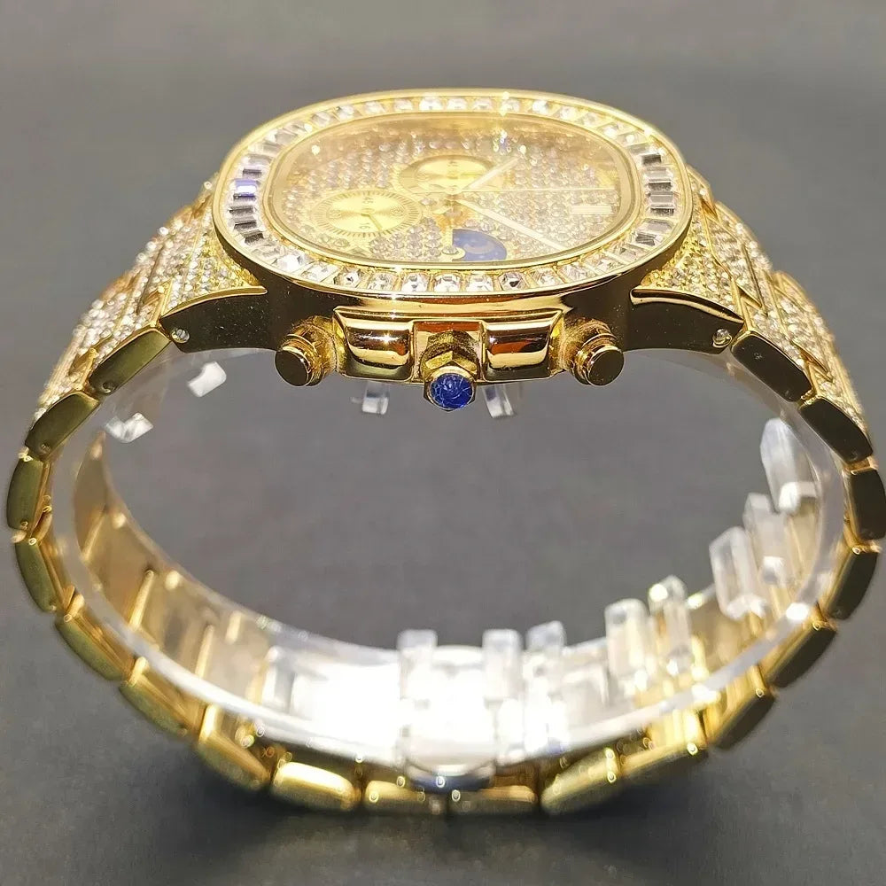 New Men's Bling Iced Out Watch | Luxury Quartz Wristwatch | Waterproof Luminous Calendar Mens Clock | Caratix - CaratixJewelry