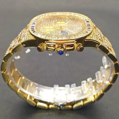 New Men's Bling Iced Out Watch | Luxury Quartz Wristwatch | Waterproof Luminous Calendar Mens Clock | Caratix - CaratixJewelry