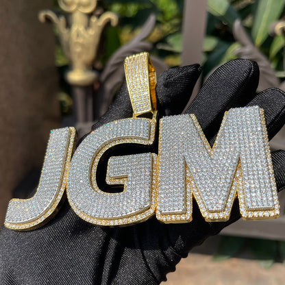 Two Layers Solid Clear Font Iced Out Personalized Custom Name Necklace Pendant - Luxury Custom Jewelry