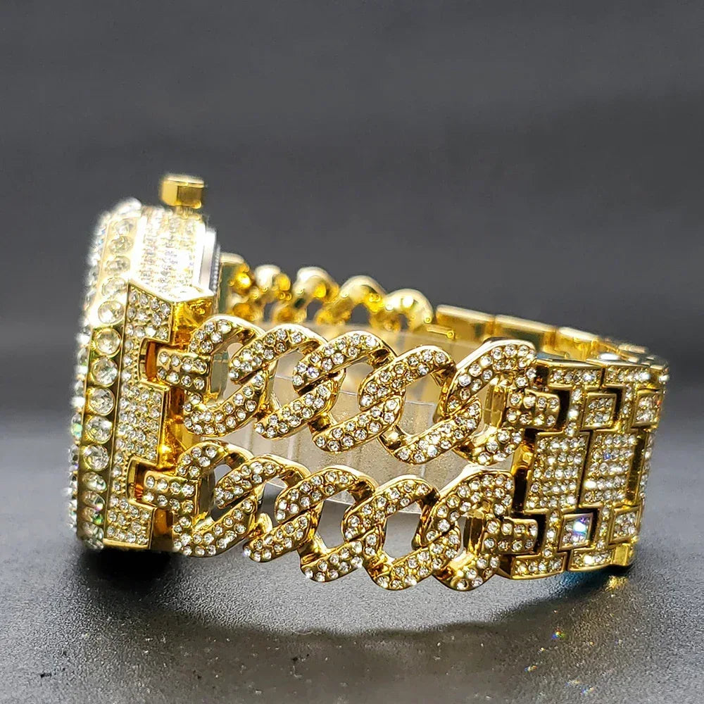 Luxury Iced Out Watch for Men | Cuban Link Bracelet Design Watch | Fashionable Quartz Wristwatch | Uhren für Herren | Caratix - CaratixJewelry