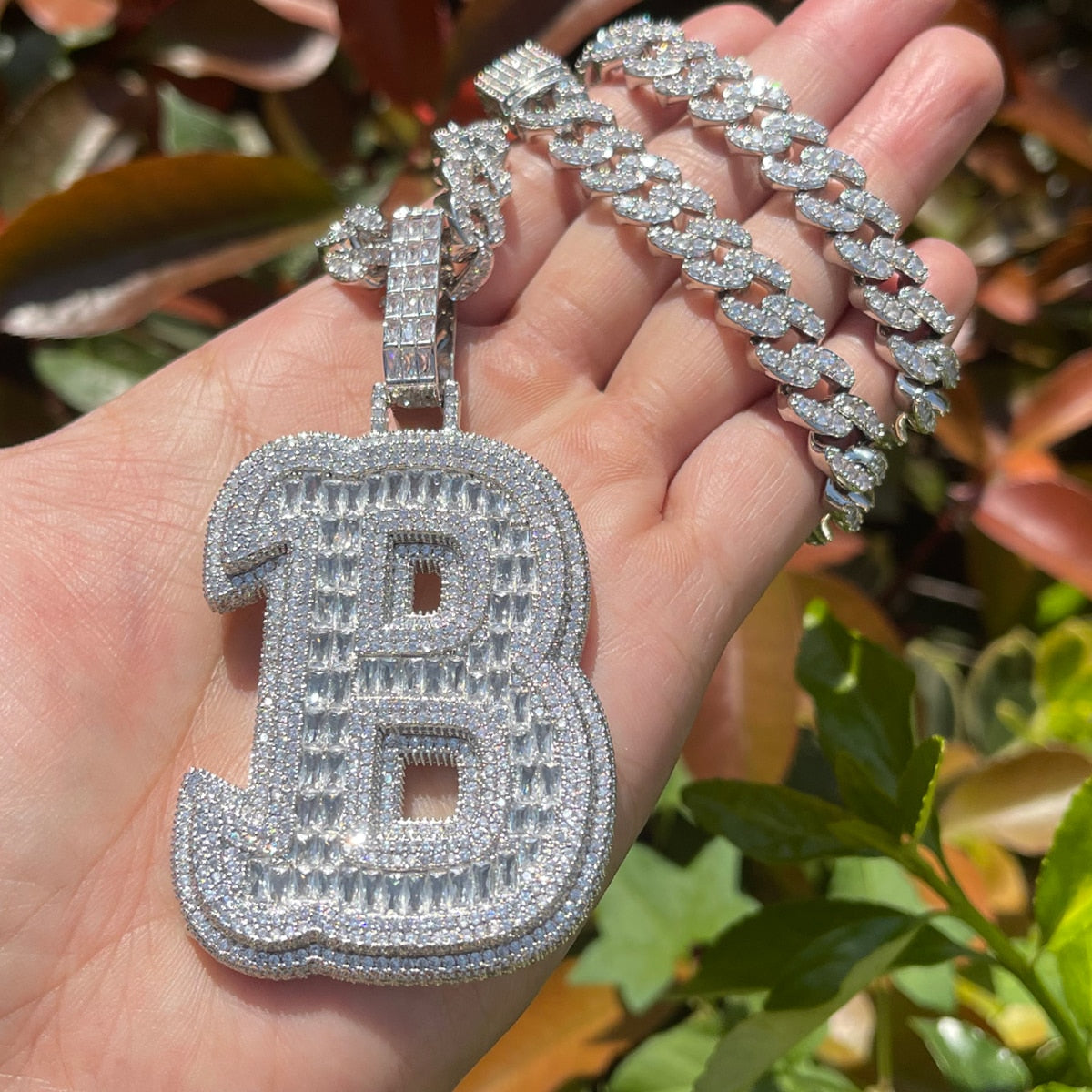 King Style Baguette Bail Iced Out Initial Custom Name Necklace Pendant 