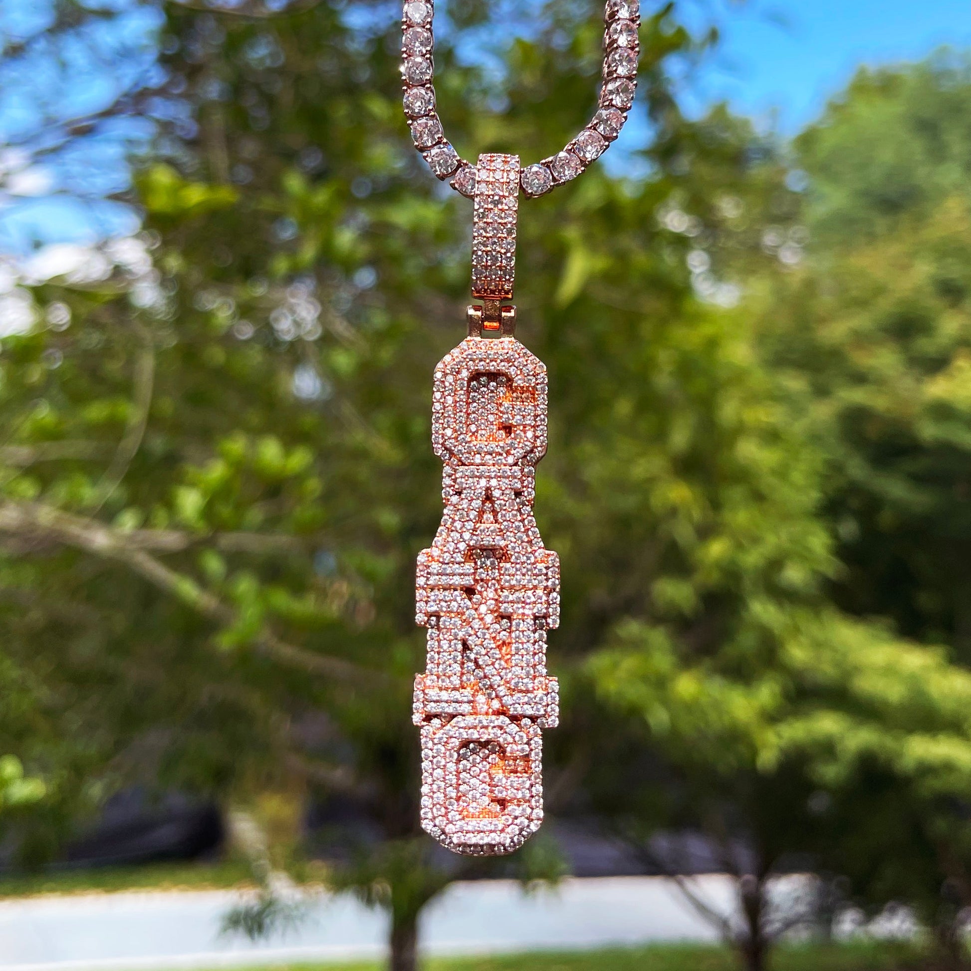 Stacked Letters Iced Out Personalized Custom Name Necklace Pendant 