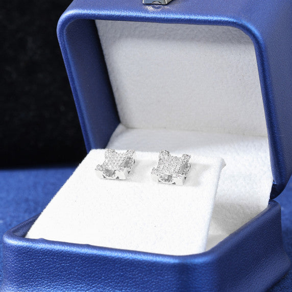 Four Cornered | Moissanite Diamond Prong Set 10k White Gold Hip Hop Earrings