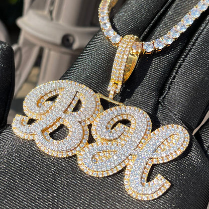 Royal Script Letters Iced Out Personalized Custom Name Necklace Pendant - Luxury Custom Jewelry