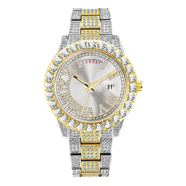 Luxury Day-Date Men's Watch | 18k Gold Full Iced Out Watch | Luminous Stainless Steel Bling Reloj | Caratix - CaratixJewelry