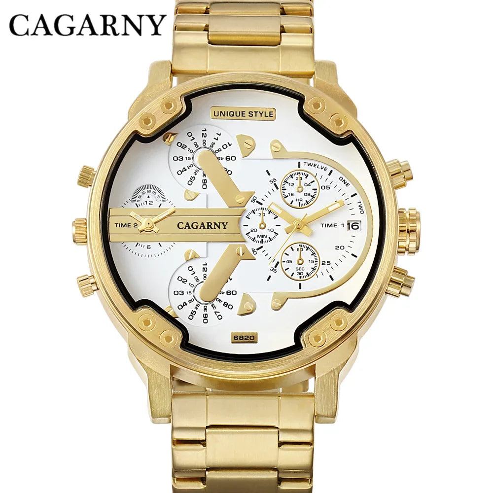 Classic Gold Men's Watch Top Brand Luxury | Large Dial Steel Band Quartz Wristwatch | 2026 Iced Out Watch Style | Relogio Masculino | Caratix - CaratixJewelry