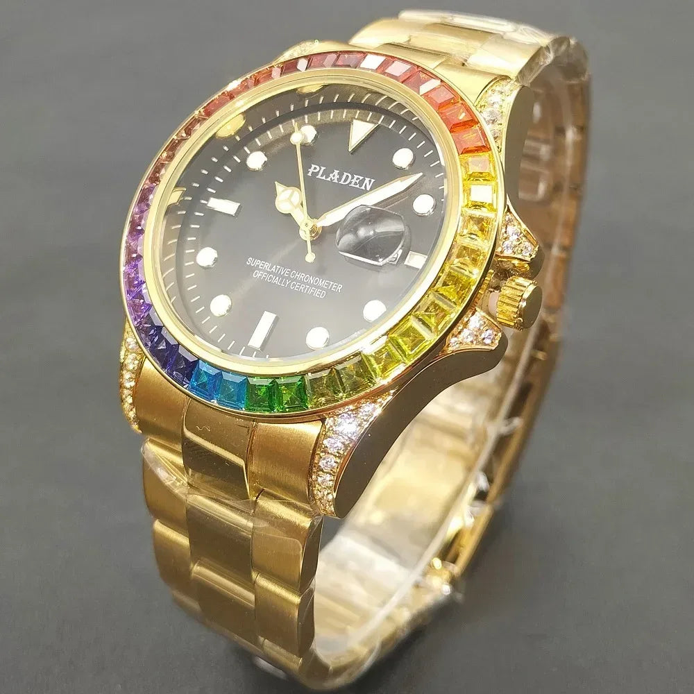 Luxury 18k Gold Men's Iced Out Watch | Stainless Steel Round Wristwatch | Hip Hop Exquisite Male Clock | Caratix - CaratixJewelry