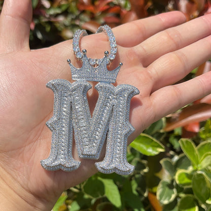 Special Crown Edition Iced Out Initial Custom Name Necklace Pendant - Luxury Custom Jewelry