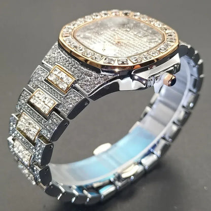 Luxury Big Men's Watch | Rose Gold Iced Out Watch | Crystal Rhinestone Analog Japan Quartz Wristwatch | Fashion Male Clock | Caratix - CaratixJewelry
