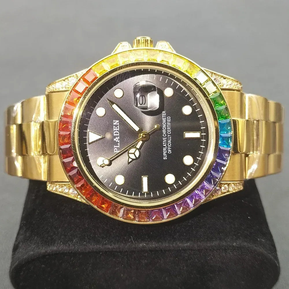 Luxury 18k Gold Men's Iced Out Watch | Stainless Steel Round Wristwatch | Hip Hop Exquisite Male Clock | Caratix - CaratixJewelry