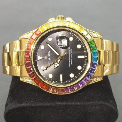 Luxury 18k Gold Men's Iced Out Watch | Stainless Steel Round Wristwatch | Hip Hop Exquisite Male Clock | Caratix - CaratixJewelry