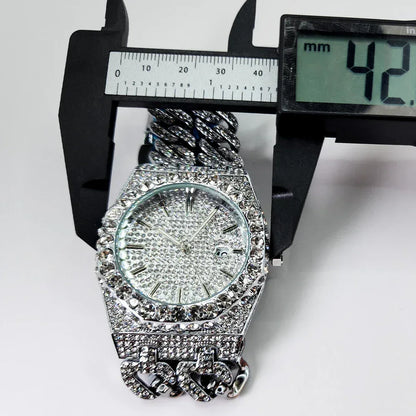 Luxury Iced Out Watch for Men | Cuban Link Bracelet Design Watch | Fashionable Quartz Wristwatch | Uhren für Herren | Caratix - CaratixJewelry