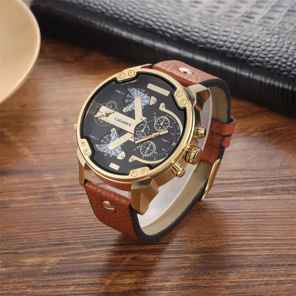 Luxury Big Dial Watch for Men | High Quality Leather Strap Quartz Wristwatch | Fashion Iced Out Watch | 2026 Relogio Masculino | Dropshipping New | Caratix - CaratixJewelry