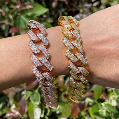 13MM Duo Stones Baguette Clasp Iced Out Diamond Bracelet – Luxury Hip Hop Jewelry for Men & Women
