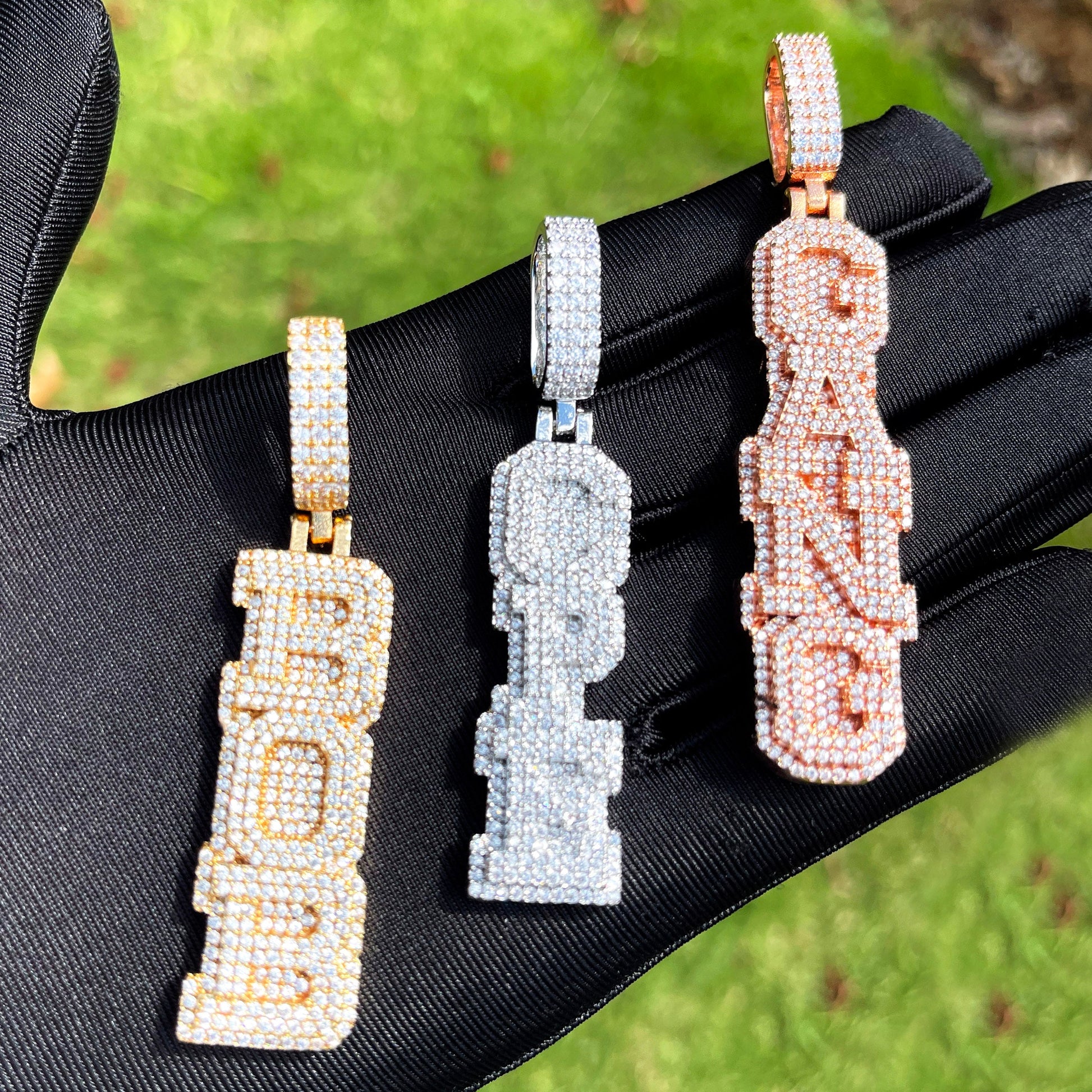 Stacked Letters Iced Out Personalized Custom Name Necklace Pendant 