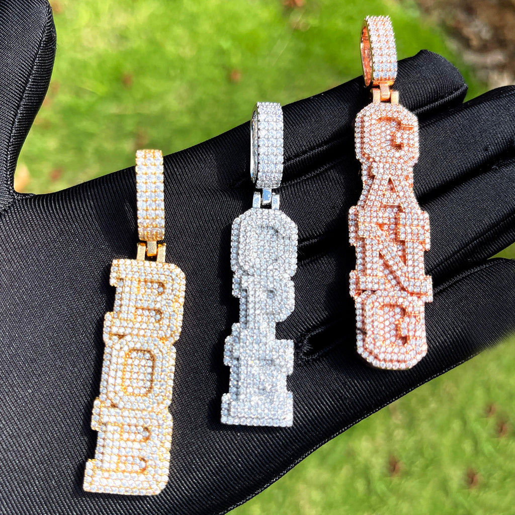Stacked Letters Iced Out Personalized Custom Name Necklace Pendant 