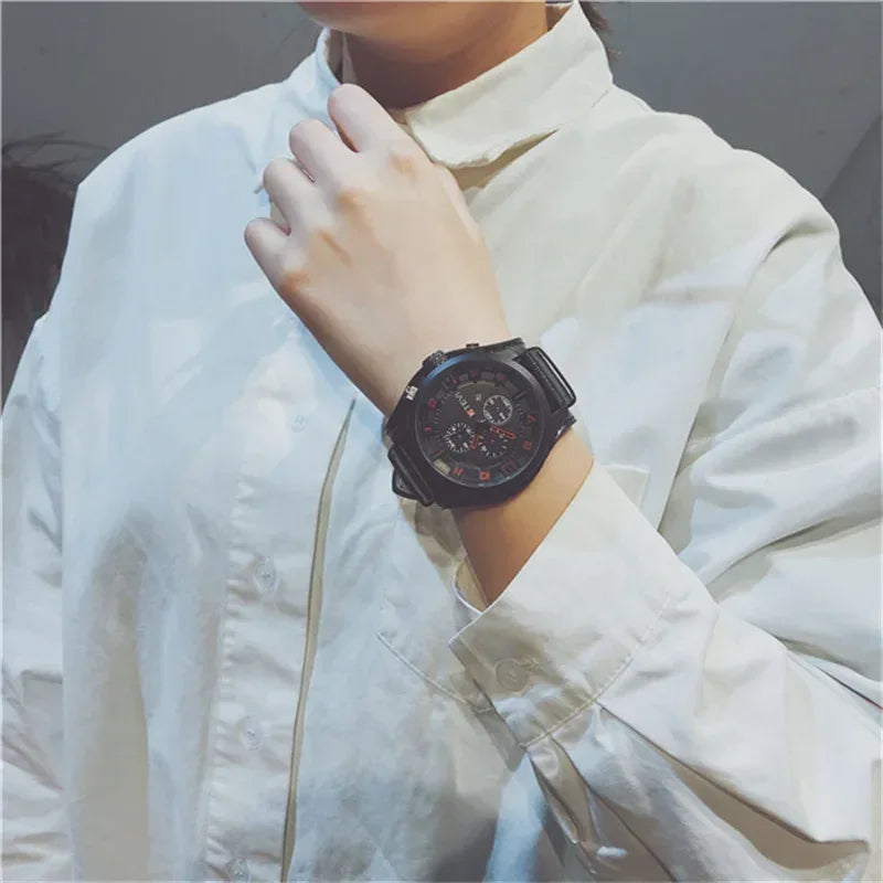 Hot Fashion Men's Oversized Sport Watch | Large Dial Military Army Clock | Leather Strap Iced Out Watch Style | 2026 Relogios Masculino | Caratix - CaratixJewelry