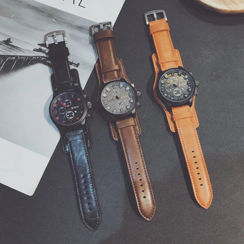 Hot Fashion Men's Oversized Sport Watch | Large Dial Military Army Clock | Leather Strap Iced Out Watch Style | 2026 Relogios Masculino | Caratix - CaratixJewelry